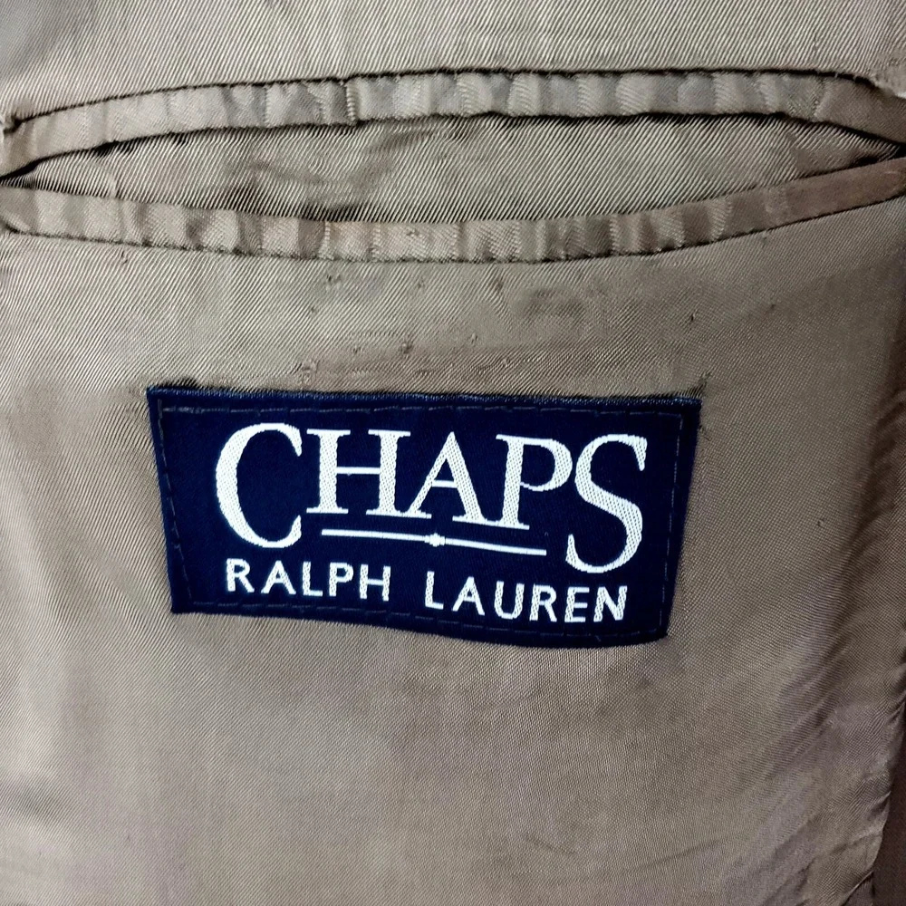 Chaps Ralph‎ Lauren Wool Cashmere 3 Button Blazer 46L Brown Herringbone